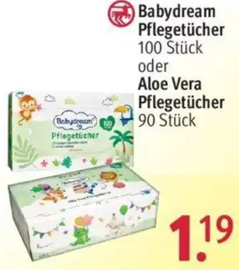 Rossmann Babydream Pflegetücher 100 Stück oder Aloe Vera Pflegetücher 90 90 Stück Angebot