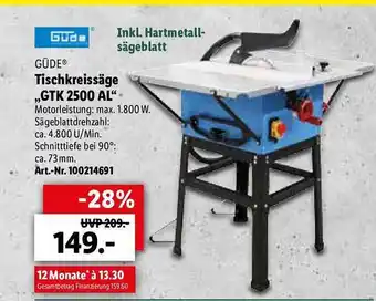 Lidl Güde Tischkreissäge ,,GTK 2500 AL" Angebot