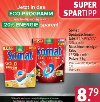 Rossmann Somat Somat Spülmaschinen-tabs 44/49/57/77 Stück oder Maschinenreiniger Tabs 12 Stück oder Pulver 3 kg Angebot