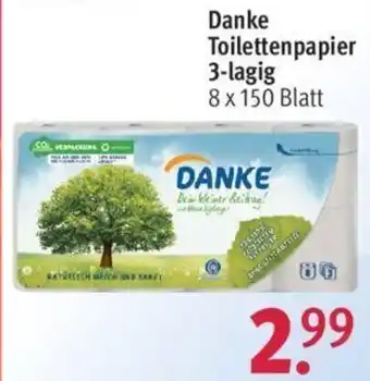 Rossmann Danke Toilettenpapier 3-lagig 8 x 150 Blatt Angebot