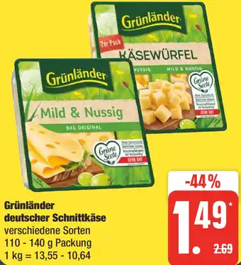 Edeka Grünländer deutscher Schnittkäse 110 - 140 g Packung Angebot