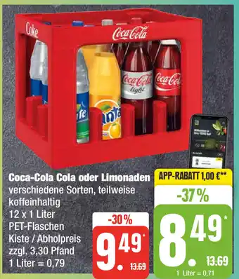 Edeka Coca-Cola Cola oder Limonaden 12x1 Liter Angebot