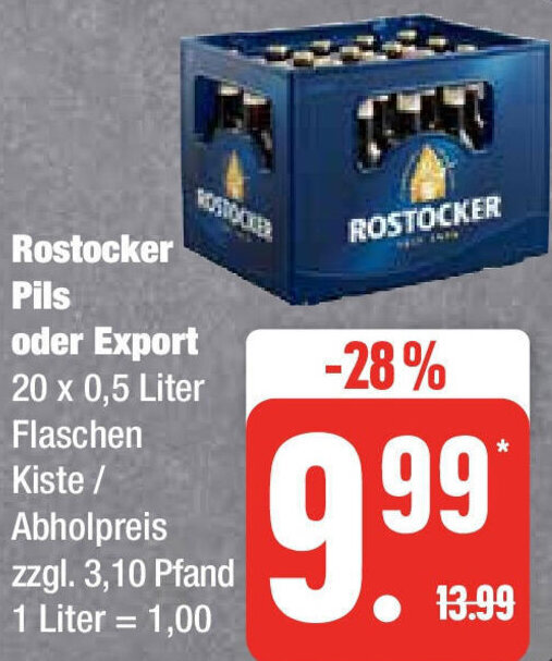 Rostocker Pils oder Export 20 x 0,5 Liter Angebot bei Edeka