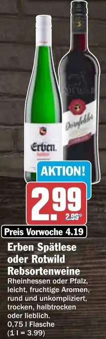 AEZ Erben Spätlese oder Rotwild Rebsortenweine 0,75 L Angebot