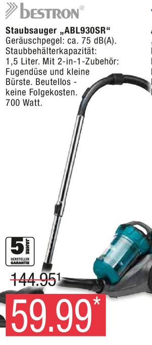 Marktkauf Bestron Staubsauger ,,ABL930SR" Angebot