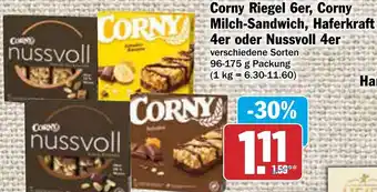 AEZ Corny Corny Riegel 6er, Corny Milch Sandwich, Haferkraft 4er oder Nussvoll 4er Angebot