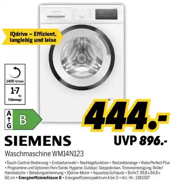 MEDIMAX Siemens Waschmaschine WM14N123 Angebot