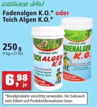 Thomas Philipps GRÜNER JAN Fadenalgen K.O. oder Teich Algen K.O. 250 g Angebot