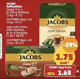 PENNY JACOBS Kaffeesticks Classic 3 in 1 180g Angebot