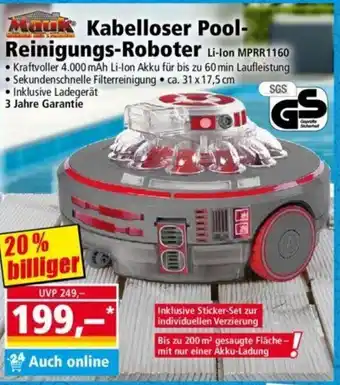 Norma Mauk Kabelloser Pool-Reinigungs-Roboter | Li-Ion MPRR1160 Angebot