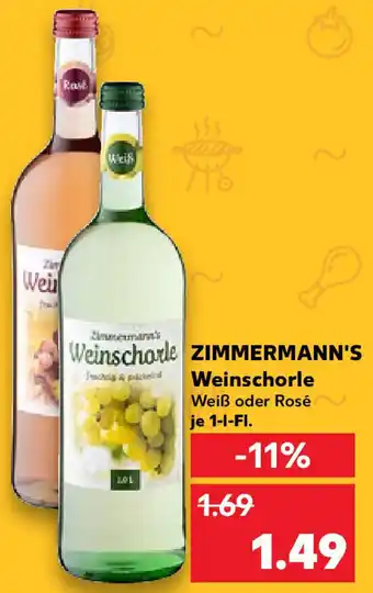 Kaufland ZIMMERMANN'S Weinschorle 1 L-Fl. Angebot