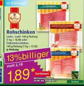 Norma Radeberger Rohschinken 140g Angebot