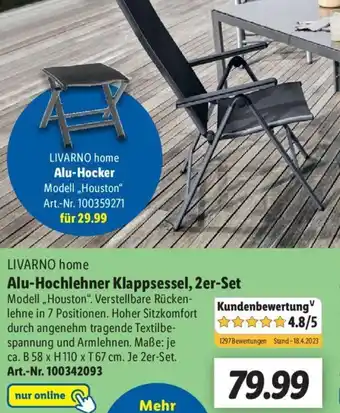 Lidl LIVARNO home Alu-Hochlehner Klappsessel, 2er-Set Angebot