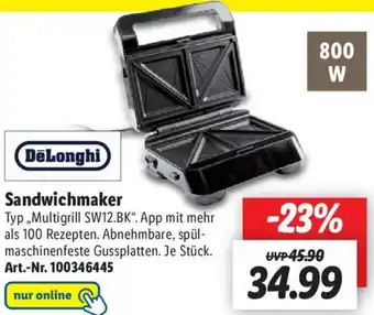 Lidl DeLonghi Sandwichmaker ,Multigrill SW12.BK" Angebot