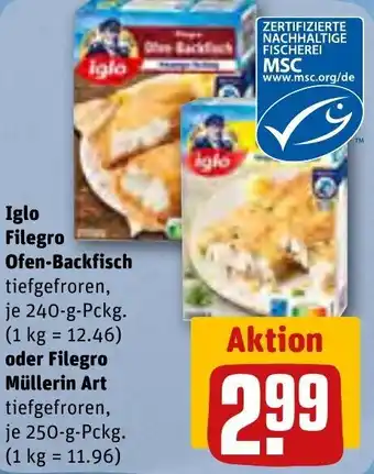 REWE Iglo Filegro Ofen-Backfisch 240-g oder Filegro Müllerin Art 250-g-Pckg. Angebot