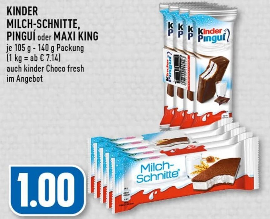 KINDER MILCH-SCHNITTE, PINGUÍ oder MAXI KING 105-140 g Angebot bei Edeka