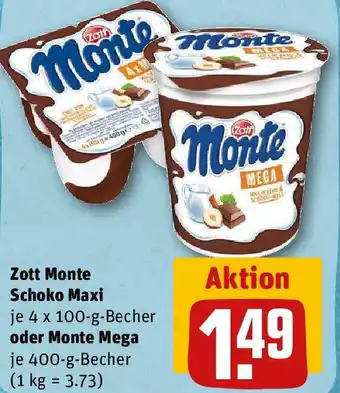 REWE Zott Monte Schoko Maxi 4x100 g oder Monte Mega 400 g Angebot