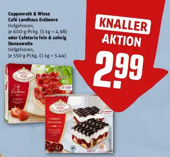 REWE Coppenrath & Wiese Café Landhaus Erdbeere 600 g oder Cafeteria fein & sahnig Donauwelle 550 g Angebot