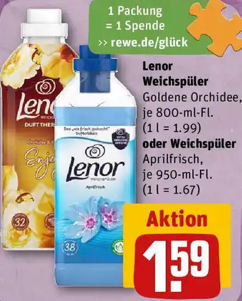 REWE Lenor Weichspüler Goldene Orchidee 800 ml oder Weichspüler Aprilfrisch 950 ml Fl. Angebot