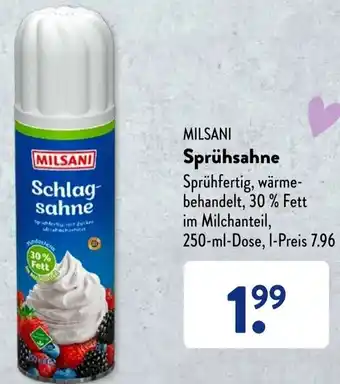 Aldi Süd MILSANI Sprühsahne 250 ml Dose Angebot