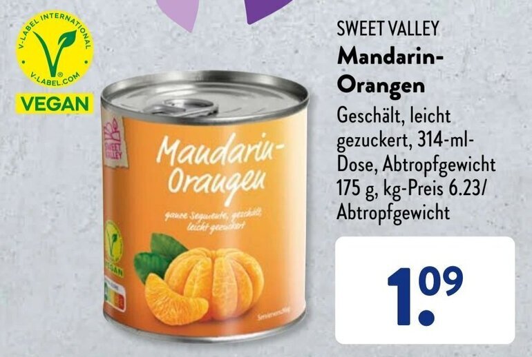 SWEET VALLEY Mandarin Orangen 314 ml Dose Angebot bei Aldi Süd