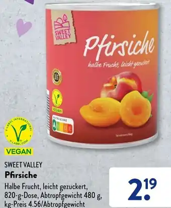 Aldi Süd SWEET VALLEY Pfirsiche 820 g Dose Angebot