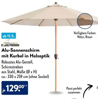 Aldi Süd BRELLACO Alu-Sonnenschirm mit Kurbel in Holzoptik Angebot