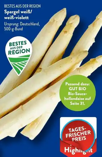 Aldi Süd Spargel weiß/ weiß-violett 500 g Bund Angebot