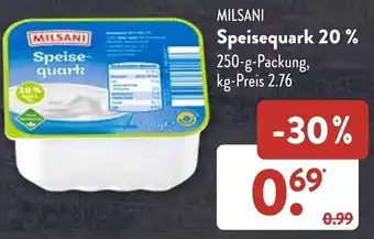 Aldi Süd MILSANI Speisequark 20 % 250 g Packung Angebot