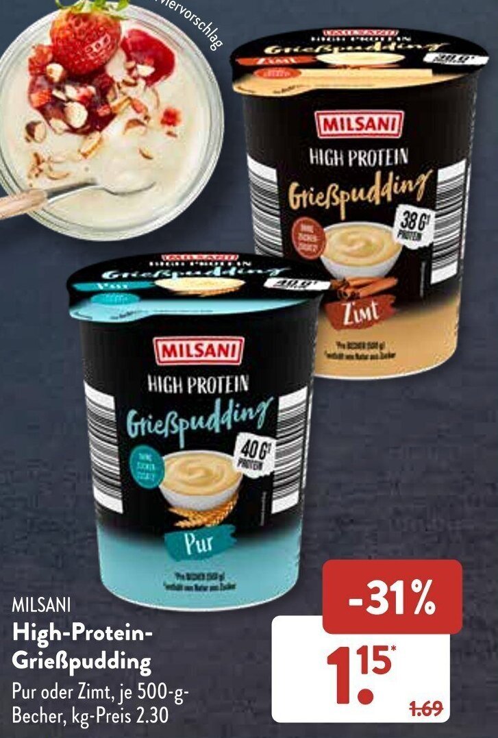 MILSANI HighProteinGrießpudding 500 g Becher Angebot bei Aldi Süd