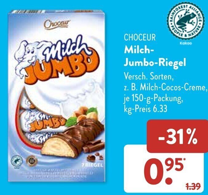 CHOCEUR MilchJumboRiegel 150 g Packung Angebot bei Aldi Süd