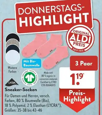 Aldi Süd Sneaker-Socken Angebot