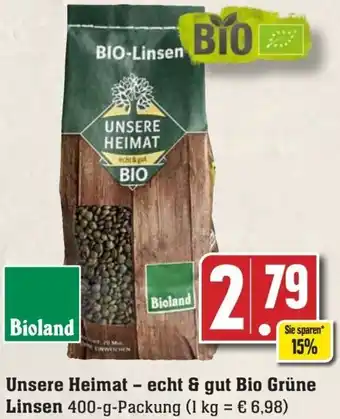 Edeka Unsere Heimat- echt & gut Bio Grüne Linsen 400-g-Packung Angebot