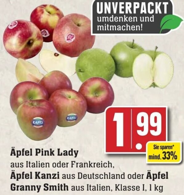 Äpfel Pink Lady, Äpfel Kanzi oder Äpfel Granny Smith 1 kg Angebot bei Edeka