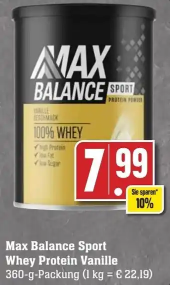 Edeka Max Balance Sport Whey Protein Vanille 360-g-Packung Angebot