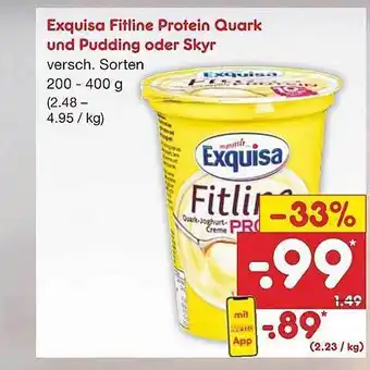 Netto Marken-Discount Exquisa Fitline Protein Quark und Pudding oder Skyr Angebot