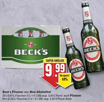 Edeka Beck's Pilsener oder Blue Alkoholfrei 20x0,5 L auch Pilsener 24x0,33 L Angebot