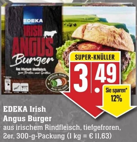 EDEKA Irish Angus Burger 300 g Packung Angebot bei Edeka