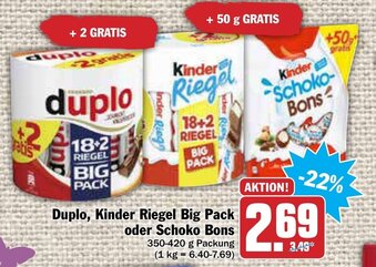 AEZ Duplo, Kinder Riegel Big Pack oder Schoko Bons 350-420g Angebot