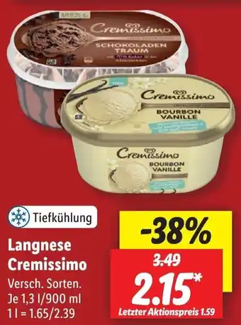 Lidl Langnese Cremissimo 1,3 L/900 ml Angebot