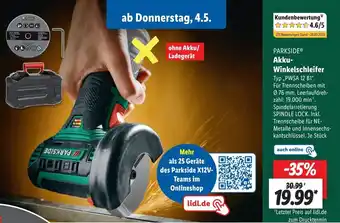 Lidl PARKSIDEⓇ Akku- Winkelschleifer ,PWSA 12 B1" Angebot