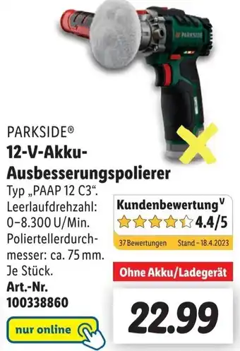 Lidl PARKSIDEⓇ 12-V-Akku Ausbesserungspolierer ,,PAAP 12 C3" Angebot