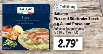 Lidl Italiamo Pizza mit Südtiroler Speck g.g.A. und Provolone 390 g Angebot