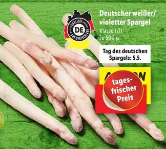 Lidl Deutscher weißer/ violetter Spargel 500 g Angebot