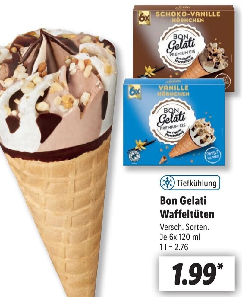Bon Gelati Waffeltüten 6x120 ml Angebot bei Lidl