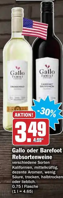 AEZ Gallo oder Barefoot Rebsortenweine 0,75L Angebot