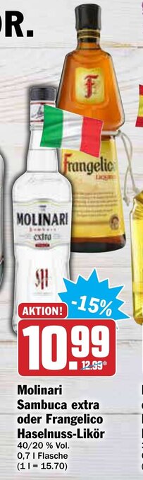 AEZ Molinari Sambuca extra oder Frangelico Haselnuss Likör 0,7L Angebot