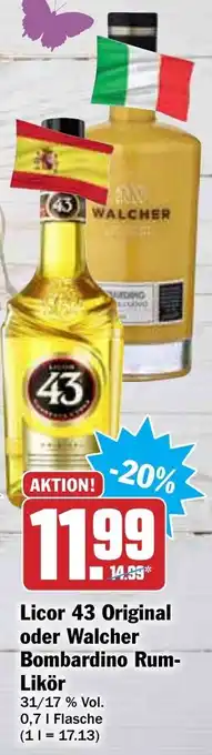 AEZ Licor 43 Original oder Walcher Bombardino Rum Likör 0,7L Angebot