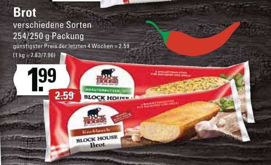 BLOCK HOUSE Brot 254/250g Angebot bei Edeka