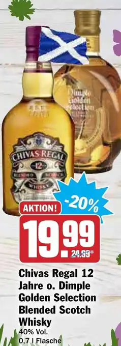 AEZ Chivas Regal 12 Jahre o. Dimple Golden Selection Blended Scotch Whisky 0,7L Angebot